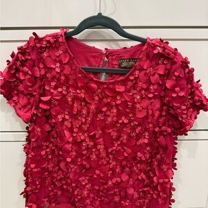 Anthropologie Varun Bahl Floral Applique Rosemarie Blouse, Raspberry, Sz M